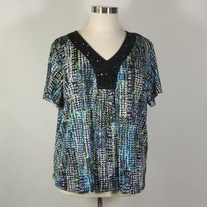 Stretch Top with Jeweled Neckline - Avenue